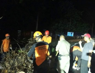 Jalan Raya Palabuhanratu - Cisolok Tertutup Pohon Tumbang