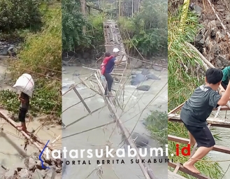 Jembatan Gantung Rusak Taruhan Nyawa Untuk Bisa Nyebrang Sungai Cibodas di Sukabumi Ini